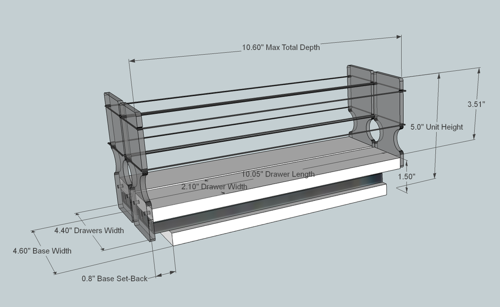 Spice Rack 222x1x11, Cream - Dimensioned