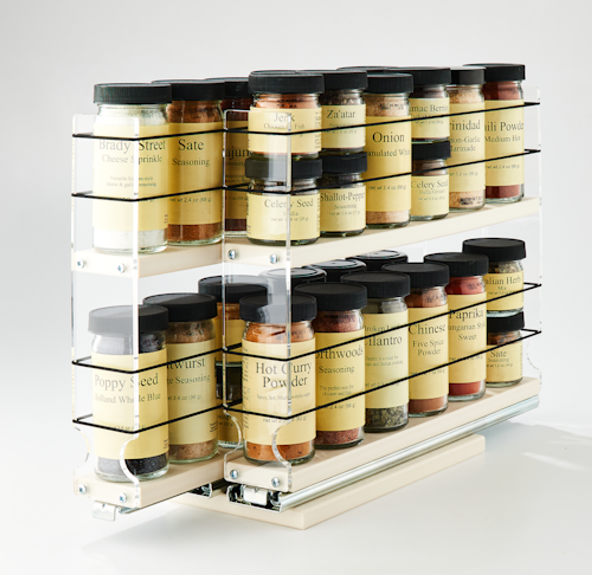 Vertical Spice 22x2x11 Spice Rack 2 Drawers 2 Tiers, Cream, 20 Jar Capacity with Flex-Sides, Sliding, Pullout, Partially Assembled
