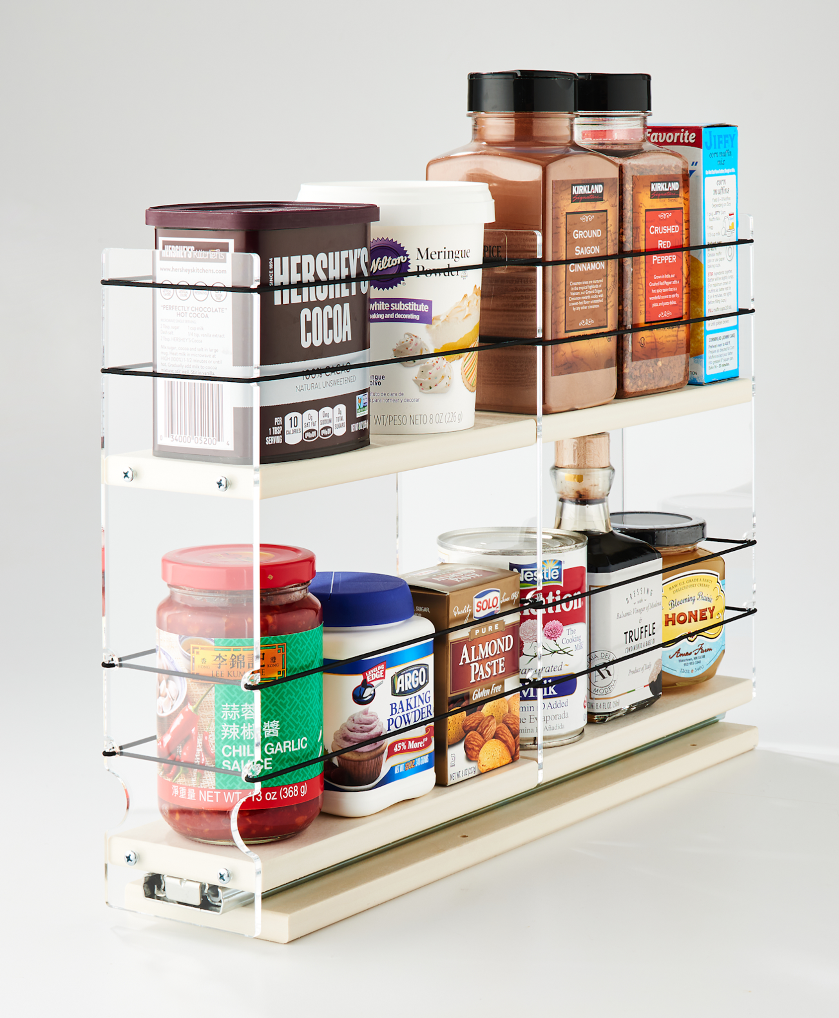 Vertical Spice 3x2x18 Spice Rack Drawer 2 Tiers, Cream, Large Jar Capacity with Flex-Sides, Sliding, Pullout