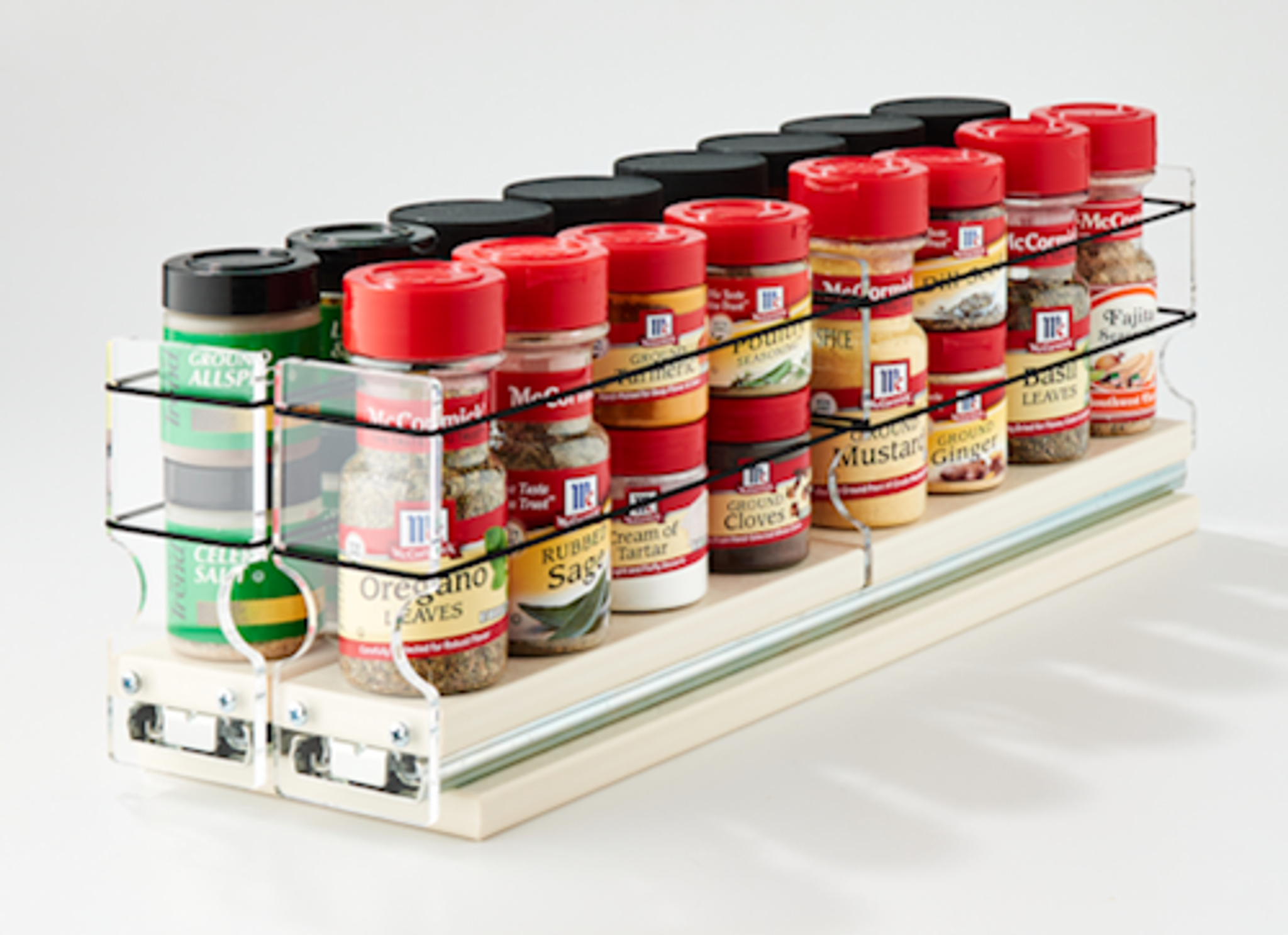 Vertical Spice 2x1x18 Spice Rack Drawer, Cream, 8 Jar Capacity with Flex-Sides, Sliding, Pullout