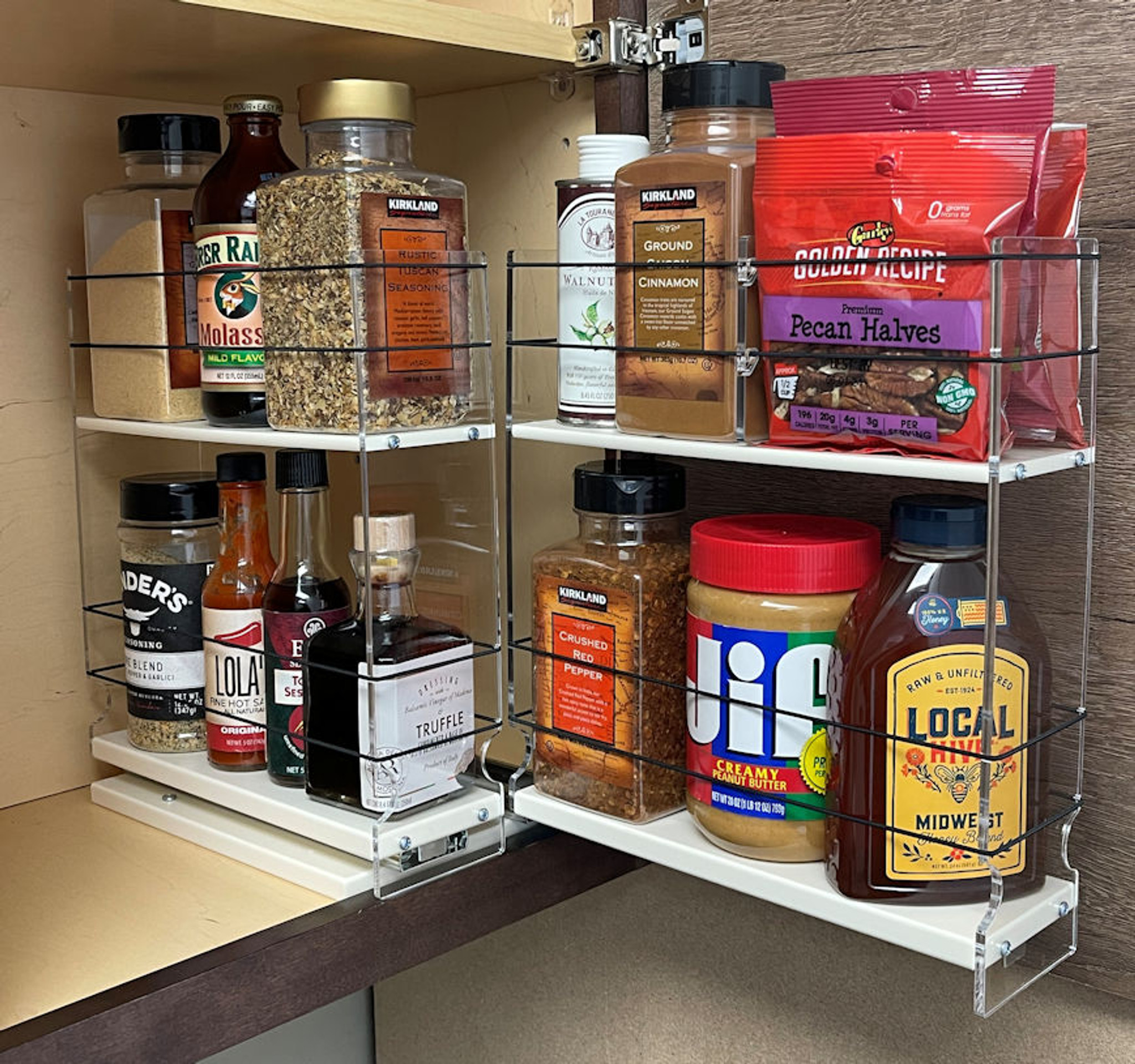 built in spice rack pull out cabinet adjusting shelves, This pull-out  spice rack features thr…