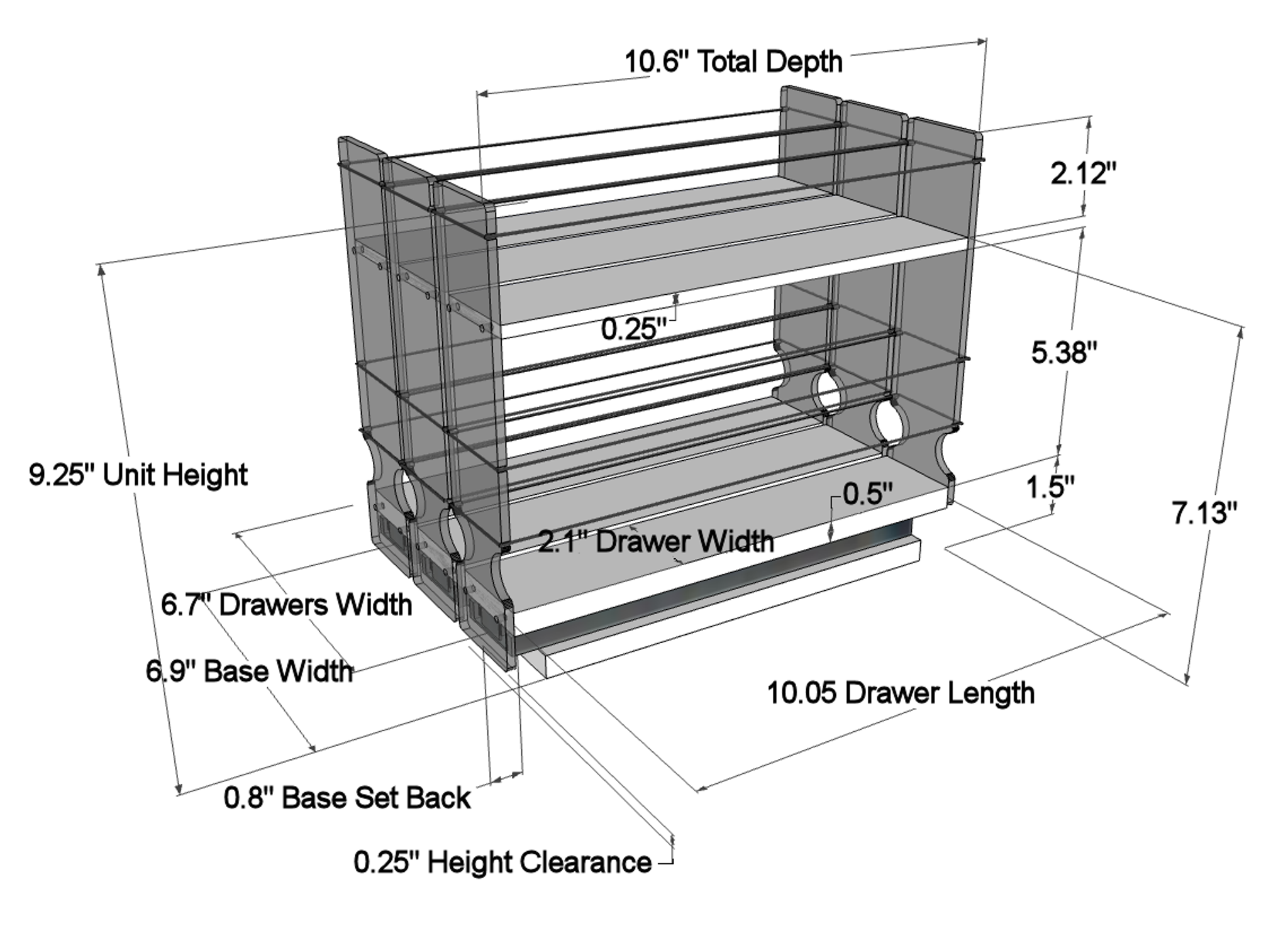 Vertical Spice - 222X1.5X11 DC - Spice Rack - 3 Drawers - 15 Regular/15 Half-Size Capacity - Cabinet Mounted