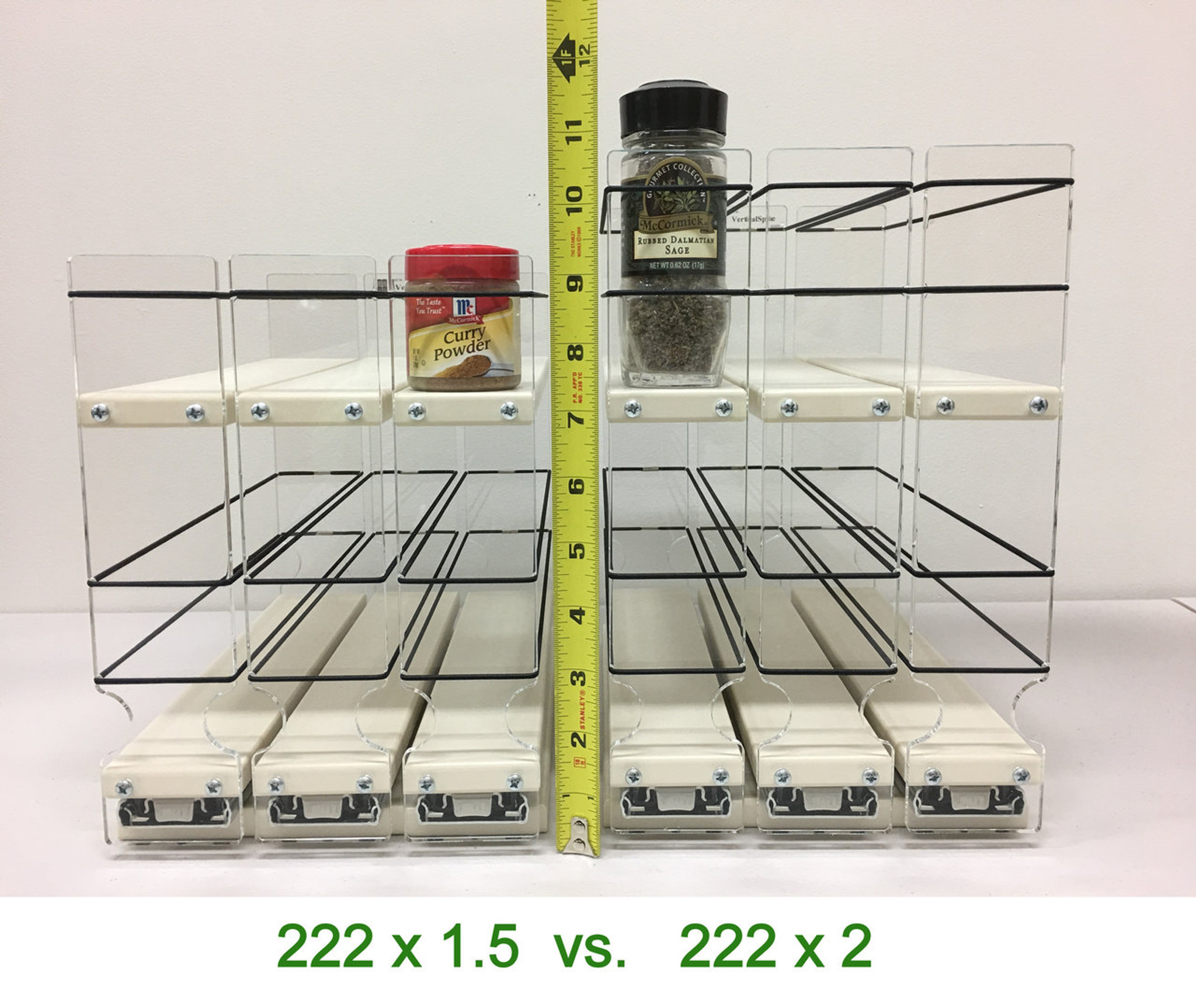 Vertical Spice - 222X1.5X11 DC - Spice Rack - 3 Drawers - 15 Regular/15 Half-Size Capacity - Cabinet Mounted