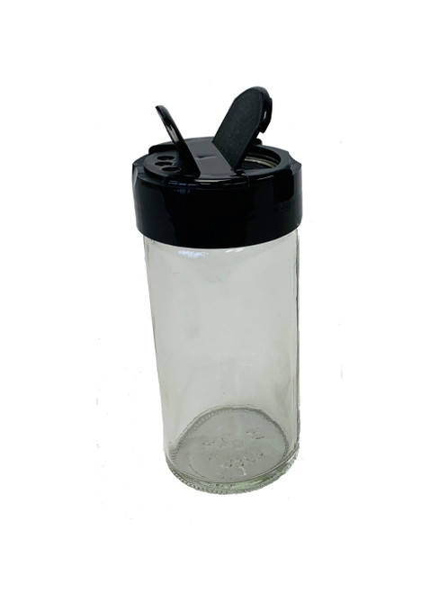 6.4 oz Glass Spice Jar with Shaker Fitment and Black Cap