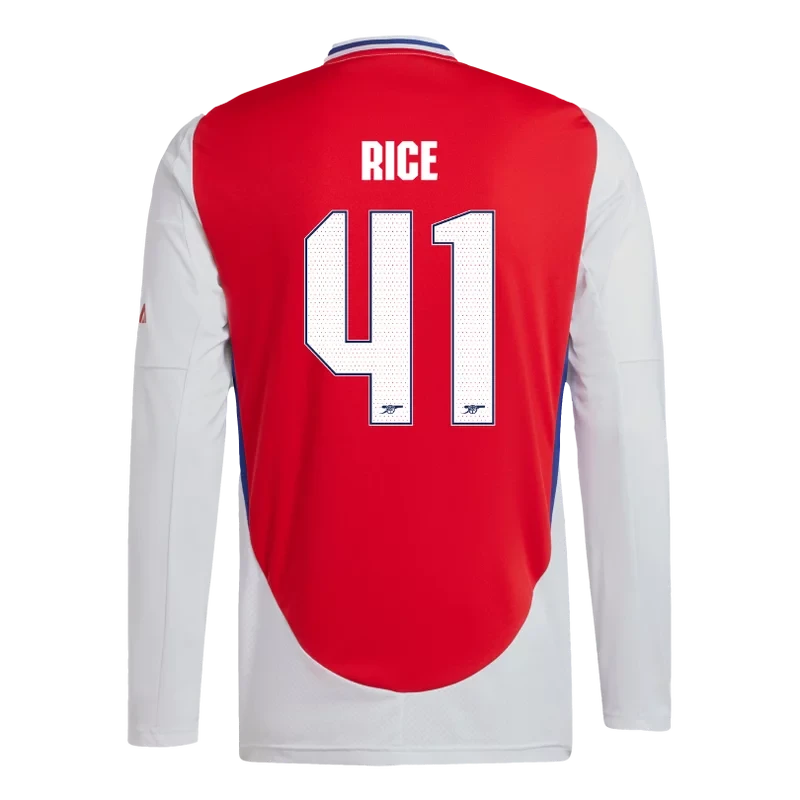 RICE #41 Arsenal 24/25 Men's Home Long Sleeve Shirt - Arsenal Font