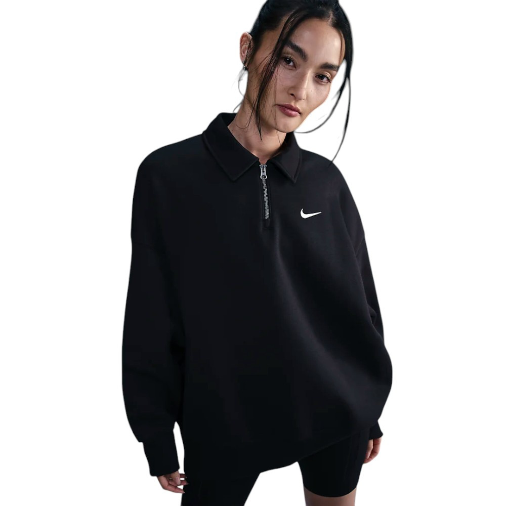 Nike Women's Black Oversized Short-Zip Fleece