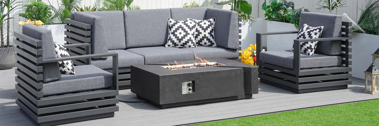 High-End All-Aluminum Sofa Set with Modern Fire Pit Table — Ignite Your Outdoor Living