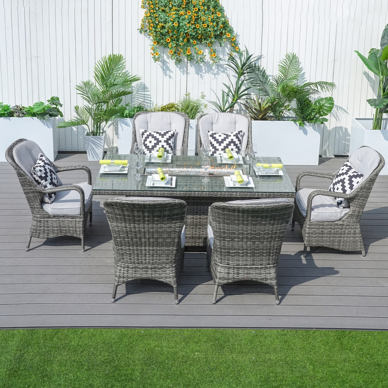 Direct Wicker s 6 Seats Rectangle Patio Fire Pit Set PAG 1106R Brown