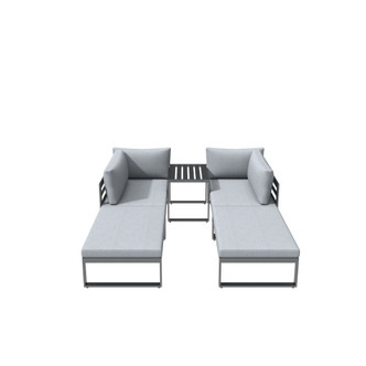 Patio 5-Pieces Gray Aluminum Sofa Set with Coffee Table and Stools