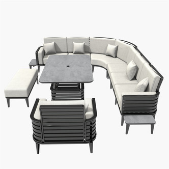 Direct Wicker 9-Pieces Patio Garden Aluminum Seating Set with Corner Sofa and Armchair