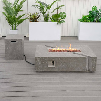 Direct Wicker New Outdoor Cement Fire Pit Table Rectangle in Gray