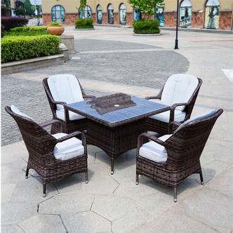 Patio 5-Piece Aluminum and Wicker Dining Set with Square Table Brown