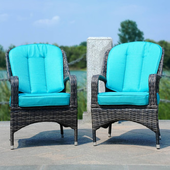 2 Pieces of Patio Chairs Outdoor Rattan Chairs PAC-009 Brown Wicker with Cyan Covers