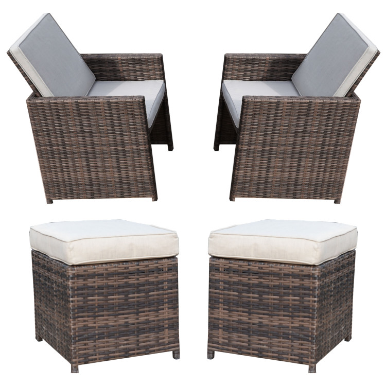 Patio Chairs Set of 2 with Ottomans in Brown or Gray