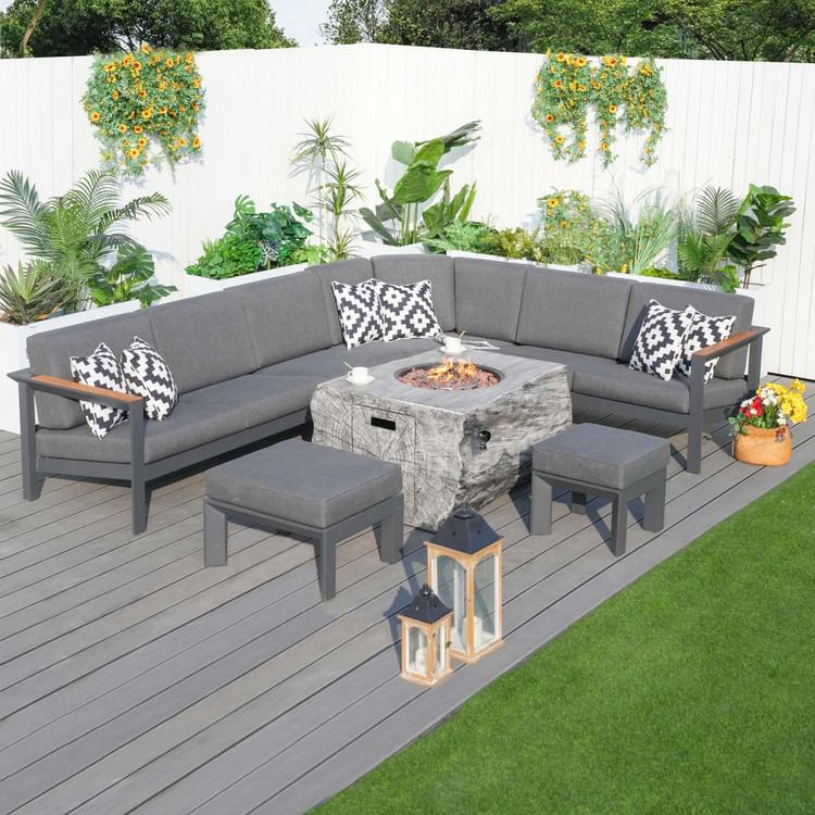 Aluminum Patio Seating Sofa Set , Patio Fire Pit Table