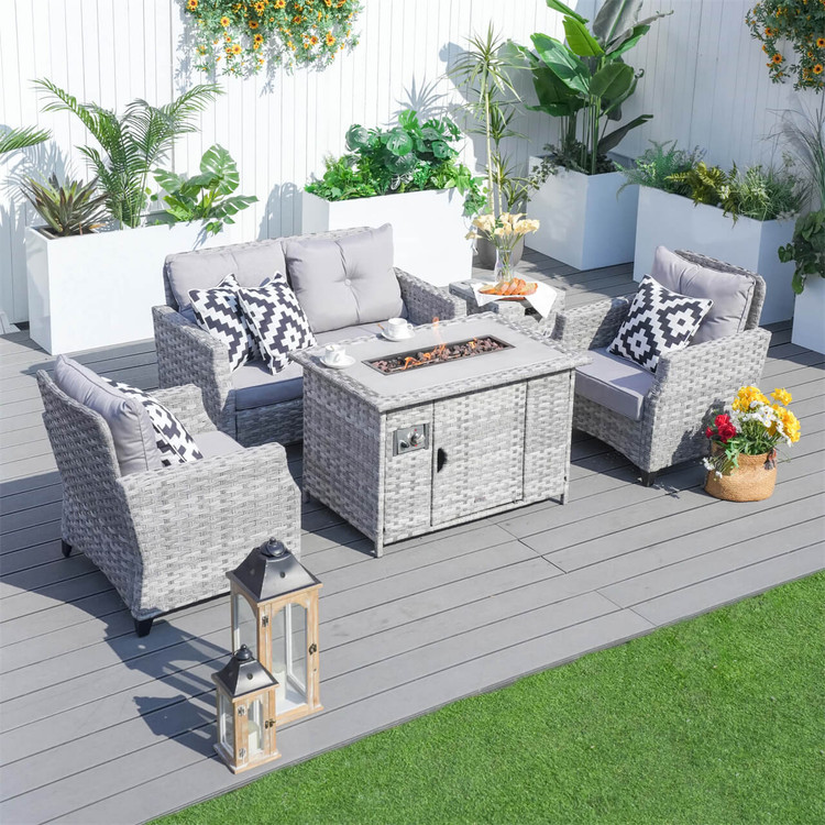4 Seats Gray Patio Fire Pit Set with High Fire Pit Table  PAF-1801