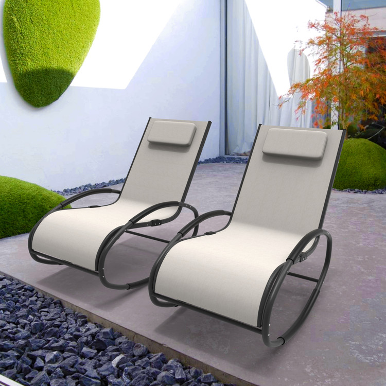 Direct Wicker Outdoor Iron Rocking Oval Chaise Lounge Chair Set