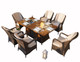 7-Piece Patio Brown Gas Firepit and Ice Bucket Dining Set with Rattan Chairs 