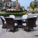 Patio 7-Pieces Brown Wicker Dining Set with Round Table in Brown