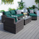 5 Seats Patio Conversation Sofa Set Brown Wicker with Green Cushion Covers