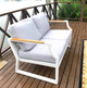 White Iron Conversational Sofa Set with Drink Cooler Coffee Table