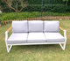 Outdoor White Iron Conversational Sofa Set with Drink Cooler Coffee Table and Gray Cushions 