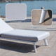 Patio Outdoor Metal Chaise Lounge with Two Side Table in White
