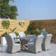 Outdoor Dining Set Aluminum Table with 6 Rattan Chairs in Gray