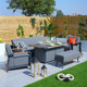 Aluminum Patio Gray Fire Pit Dining Set with Modern Gray Cushions