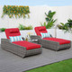 Outdoor Wicker Chaise Lounge with Armrest PAL-1127B with Gray Wicker and Red Covers