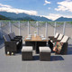 Patio Dining Set with 10 Seats Aluminum Table in Brown