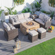 Patio Seating Sofa Set with Grain Fire Pit Table in Brown