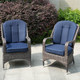 2 Pieces of Patio Chairs Outdoor Rattan Chairs PAC-009 Brown Wicker with Blue Covers