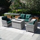 4 Seats Gray Patio Fire Pit Set with Green Cushion Covers