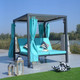 2-Person Outdoor Patio Wicker Sunbed Daybed with Cyan Curtain and Covers