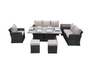 Direct Wicker 7-Piece Gray Wicker Patio Conversational Sofa Set with Aluminum Rectangle Firepit Dining Table 
