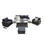 Direct Wicker 5-Piece Patio Black Wicker Seating Sofa Set with Gray Firepit Dining Table
