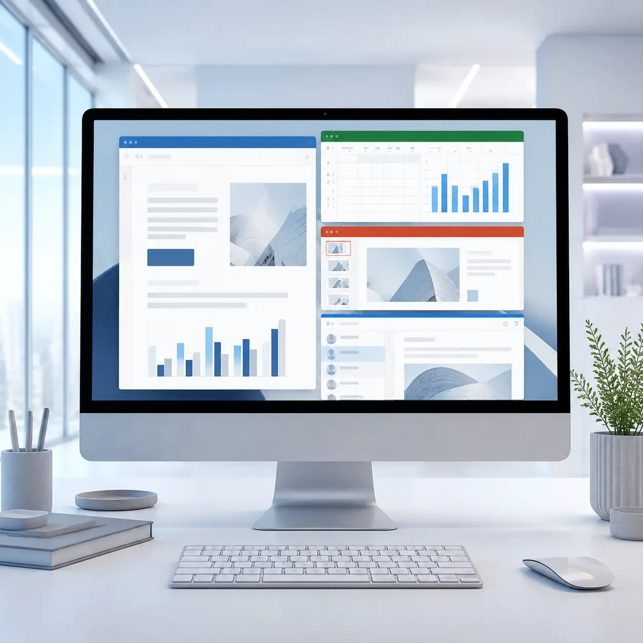 Office 2021 Home and Business for Apple Mac in a premium productivity workspace