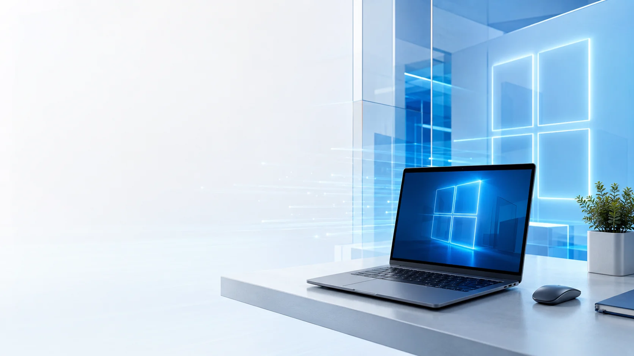 Microsoft Windows 10 Professional workstation in a bright enterprise environment