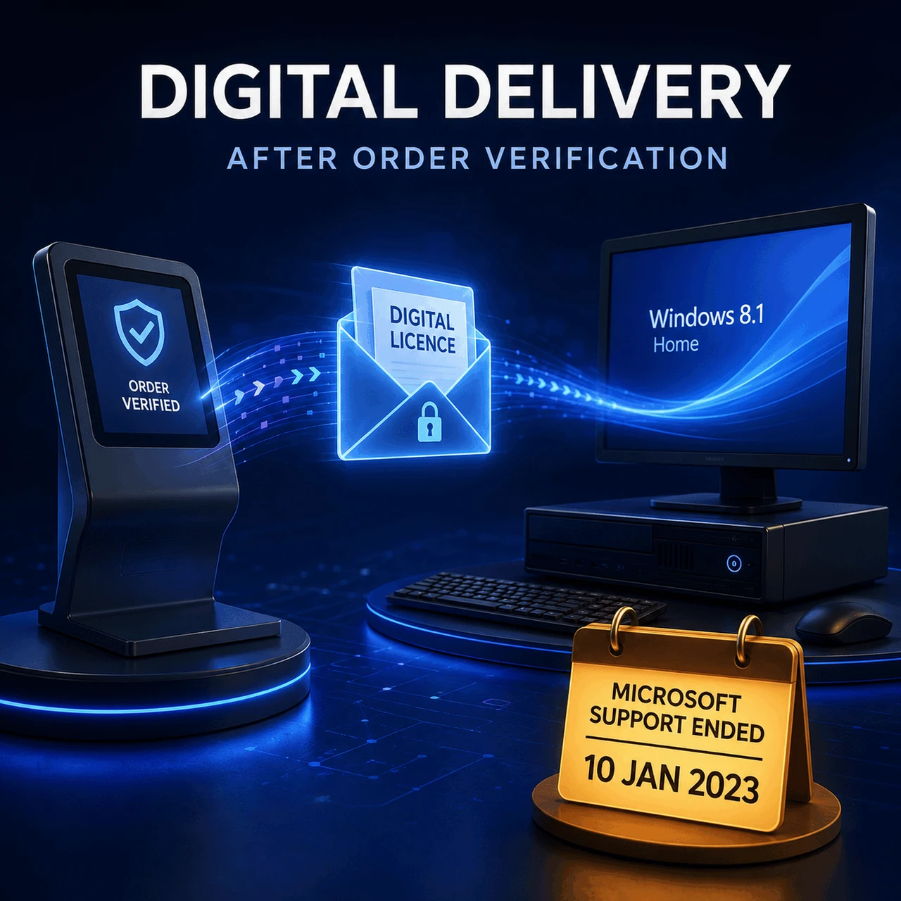 Windows 8.1 Home digital delivery after order verification and Microsoft support end date