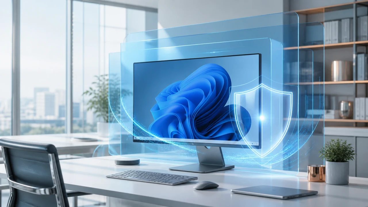 Professional Windows 11 Pro workstation with layered device and data protection