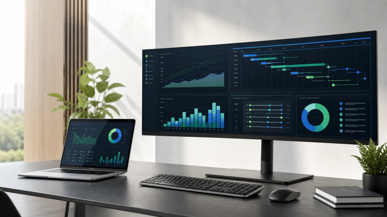 Project reporting dashboard with schedule, cost and resource views