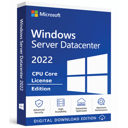 Microsoft Windows Server 2022 Datacenter CPU Core Edition digital download 3D product box