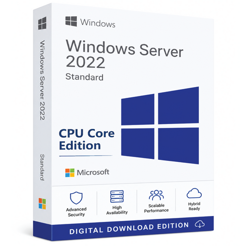 Microsoft Windows Server 2022 Standard CPU Core Edition digital download 3D product box