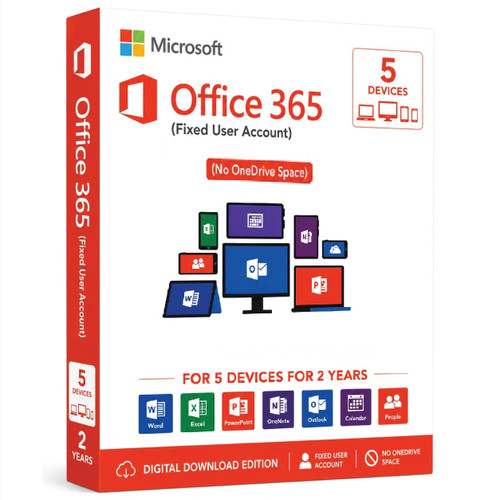 Office 365 (Fixed User Account) (No OneDrive Space) for 5 Devices for 2 Years