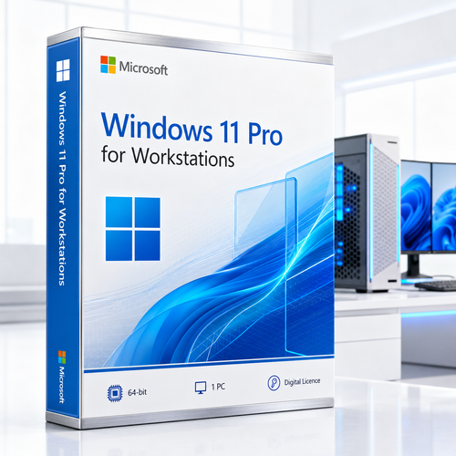 Microsoft Windows 11 Pro for Workstations 64-bit digital licence for one PC in a bright professional workstation showroom