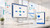 Microsoft Visio Standard 2021 beside a workstation displaying flowcharts, organisation charts and project schedules
