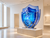 Layered cobalt glass shields in an enterprise gallery representing Windows security