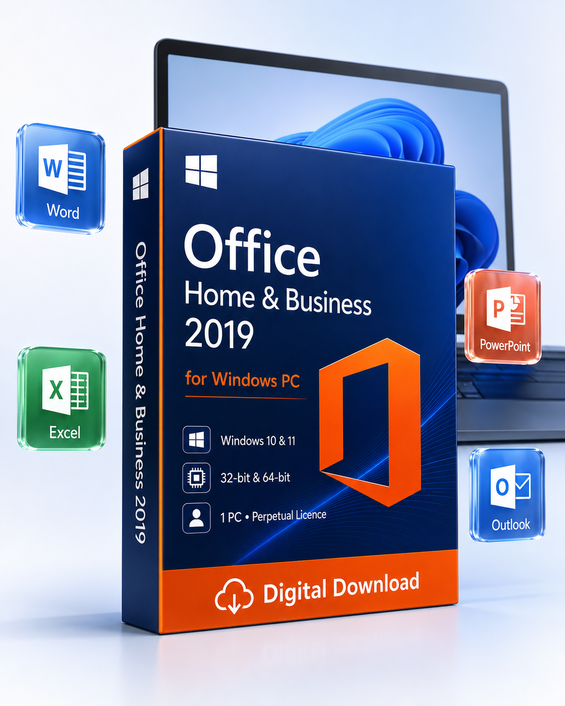 Microsoft Office Home and Business 2019 for Windows 10 and 11 PC digital download
