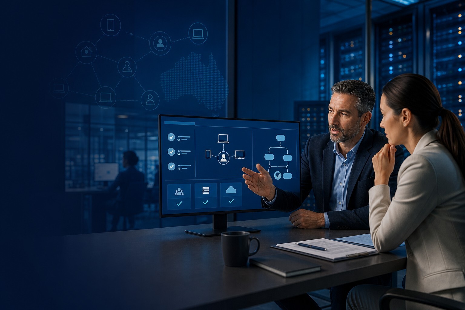Business and IT professionals reviewing a Remote Desktop Services licensing plan